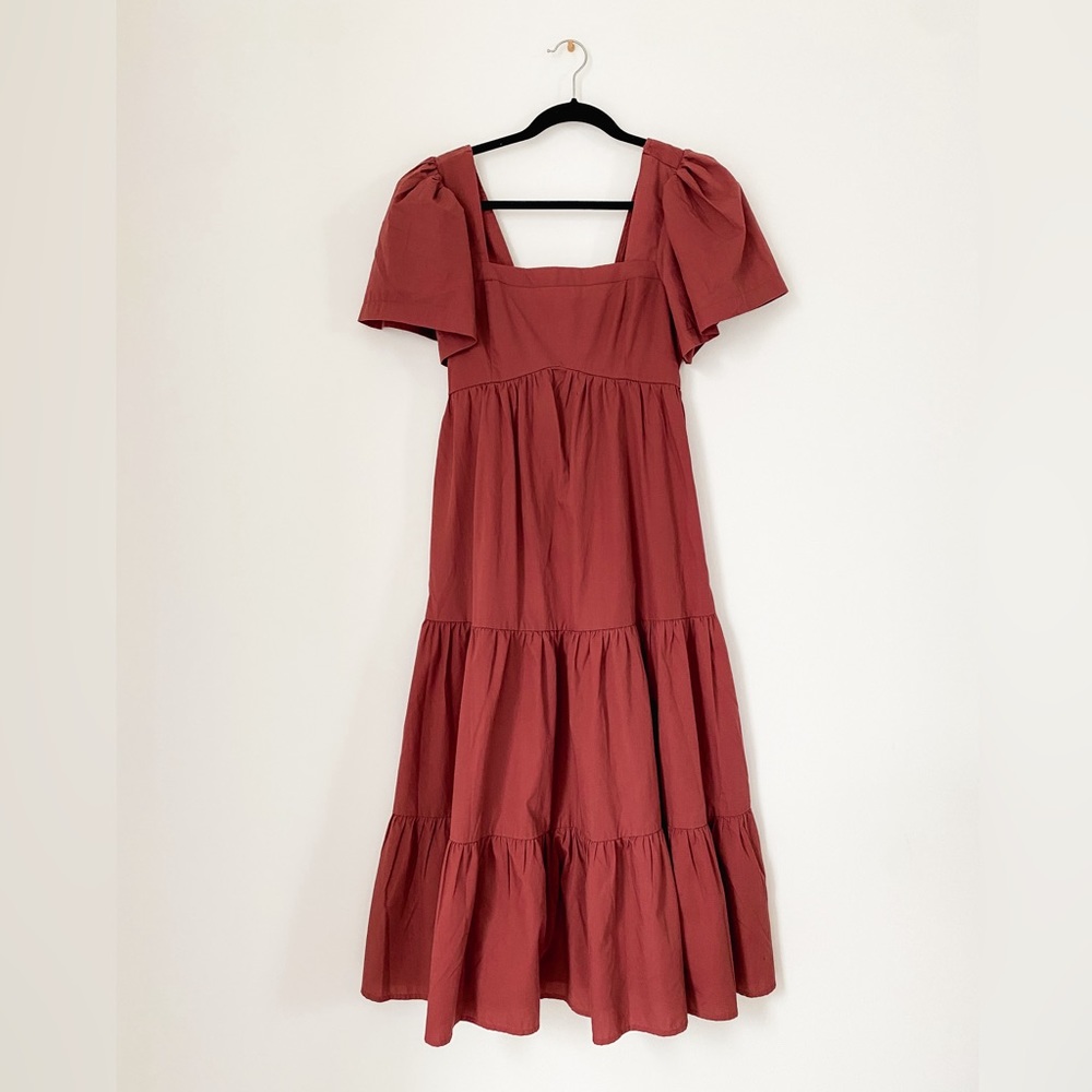 Abercrombie and Fitch Tiered Poplin Midaxi Dress in maroon